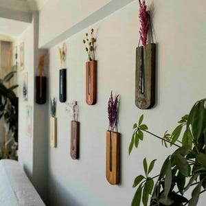 7 Stück hölzerne dekorative Wandblume, Wandvasen für Blumen, hölzerne Wandpflanzer, Blumenaufhänger, natürliche Kiefer, hölzerne Wandkunst, Wanddekor