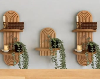 SET of 2 + 1 – Modern Wall Shelves, Mid-Century Arched Wooden Design, Special Design
