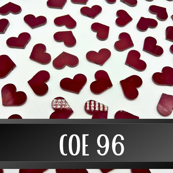 COE96 22mm Ruby Red Cathedral  Waterjet Cut Hearts!  3 Pack!!!