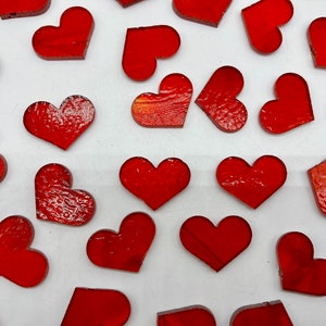 COE 90 22mm Red Transparent precut hearts on 3mm glass for glass fusing.  3 pk