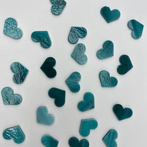 COE90 17mm Precut hearts cut on Peacock Blue/White Opal Streaky 3mm fusible art glass.  5 Pack!
