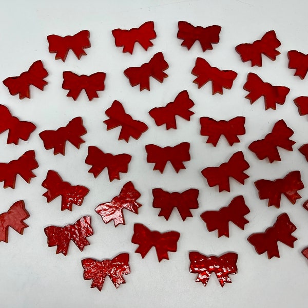 COE90 Holiday Bow set cut on 3mm TRANSPARENT Red Fusible Art Glass!  3 pack!