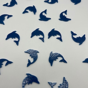 COE 90, 43mm Precut dolphin on 3mm Egyptian Blue fusible art glass. 3 Pack!