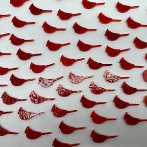 COE90 Mini Cardinal set cut on 3mm Red Opal Fusible Art Glass! 4 Pack!