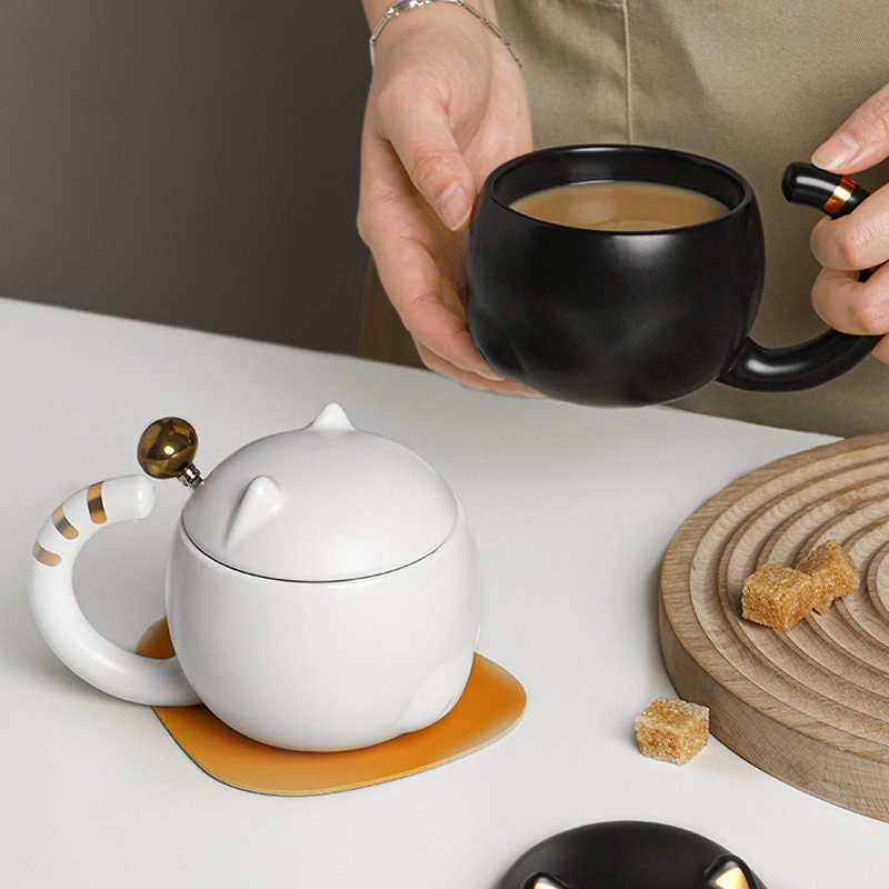 Mug en Céramique Animale de Dessin Animé Japonais avec Couvercle Tasse Café Petit-Déjeuner Lait Céra