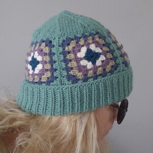 Handmade Wool Granny Square Beret - Knitted Women&#39;s Hat