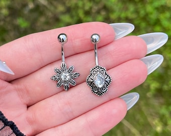 Crystal Belly Button Piercing: Stainless Steel Navel Jewelry, Vintage Style