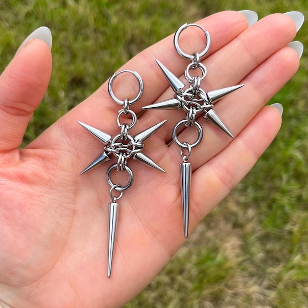 Spike Hoop Dangle Earrings | Stainless Steel Gothic Punk Grunge Alt Jewellery