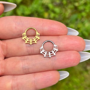 Spider Web Septum Piercing, Titanium Septum Clicker, Silver/Gold Hinged Nose Ring, 16G (1.2mm) 8mm, Gothic/Horror/Unisex Cartilage Hoop