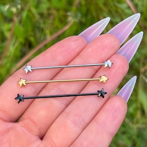 Piercing industriale a stella, bilanciere per orecchio, piercing alla cartilagine, gioielli per il corpo in argento/oro, acciaio inossidabile, stile gotico, punk, grunge, emo, kawaii.
