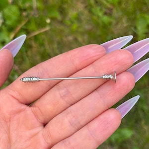 Gothic Industrial Piercing, Screw Cartilage Piercing, Ear Barbell Bar, Body Jewellery, Stainless Steel, Punk Grunge Emo, 38mm 16G (1.2mm)