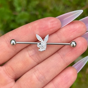 Y2K Industrial Piercing, Rabbit Cartilage Piercing, Ear Barbell Bar, Body Jewellery, Stainless Steel, 2000s Aesthetics, 38mm 14G (1.6mm)