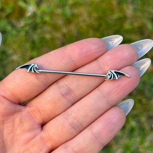 Gothic Industrial Piercing, Wings Cartilage Piercing, Ear Barbell Bar, Body Jewellery, Stainless Steel, Punk Grunge Emo, 38mm 14G (1.6mm)