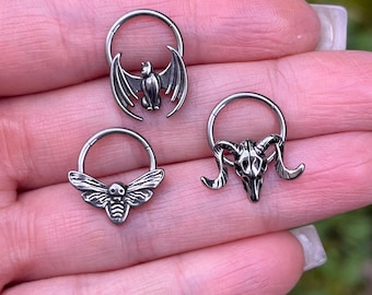 Stainless Steel Septum Clicker: Gothic Emo Punk Nose Ring 16G 10mm