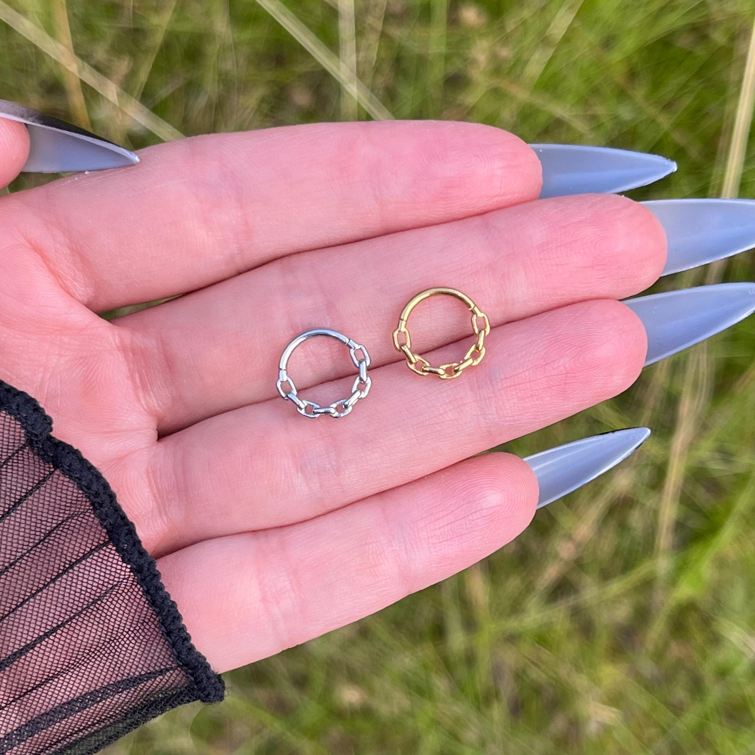 Large Gauge Steel Hinge Septum Ring - Universal Nose Ear Piercing Clicker Jewelry (12g To 00g, 316L Surgical Steel)