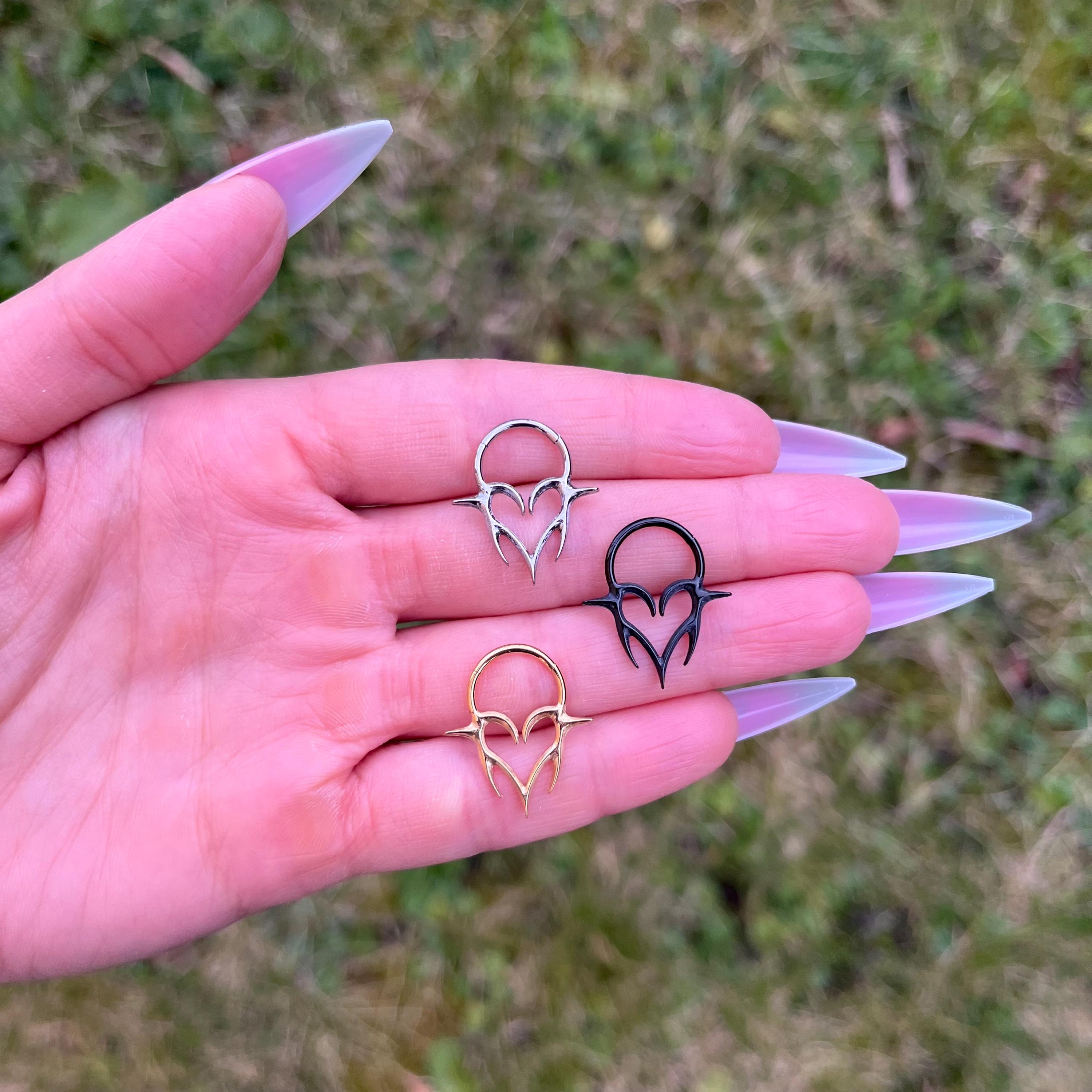 Titanium Heart Septum Clicker: Goth Punk Nose Ring, 16G 8mm/10mm