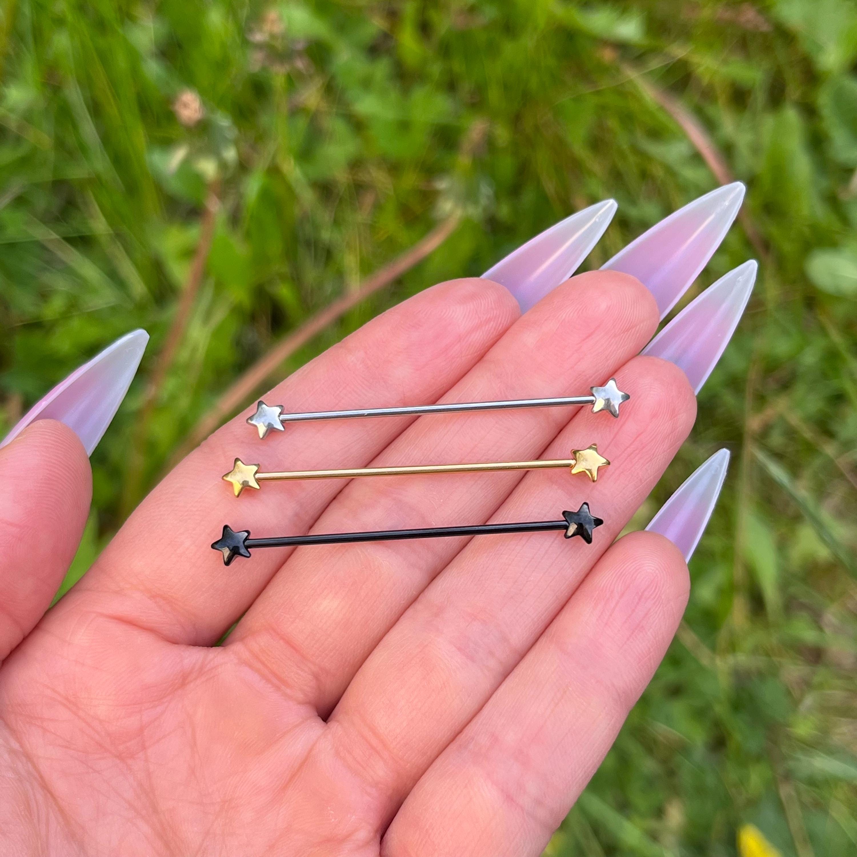 Surgical Steel Star Industrial Barbell Piercing: Silver/Gold/Black Ear Jewellery, 16G