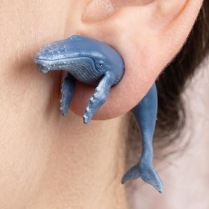 Hand-Painted Whale Earrings | 3D Printed Stud | Ocean Lover Gift