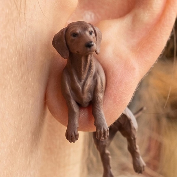 Teckeloorbellen handgeschilderd | 3D-geprinte wiener dog-oorknopjes
