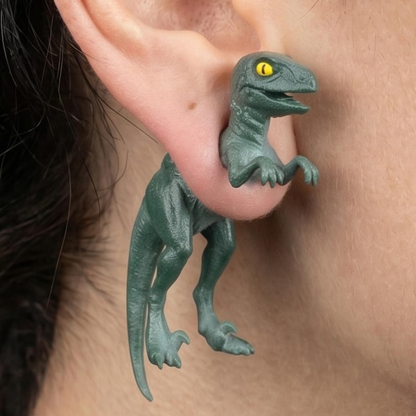 Kolczyki z dinozaurami malowane ręcznie | Kolczyki z welociraptorem drukowane w 3D
