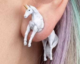 Unicorn Earrings Hand Painted | 3D Printed Fantasy Stud Earrings