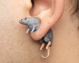 Handpainted Rat Stud Earring Pair | Animal earrings | Gift
