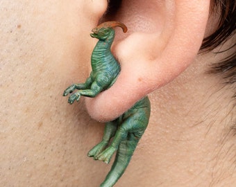 Parasaurolophus Earrings • Hand-Painted • 3D Printed • Quirky • Funny • Weird • Gift
