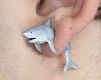 Great White Shark Earrings • Hand-Painted • 3D Printed • Quirky • Funny • Weird • Gift