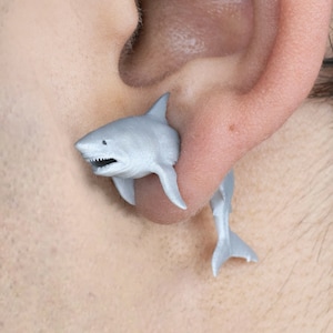 Great White Shark Earrings • Hand-Painted • 3D Printed • Quirky • Funny • Weird • Gift