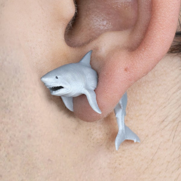 Weißer Hai Ohrringe • Handbemalt • 3D gedruckt • Skurril • Lustig • Schräg • Geschenk