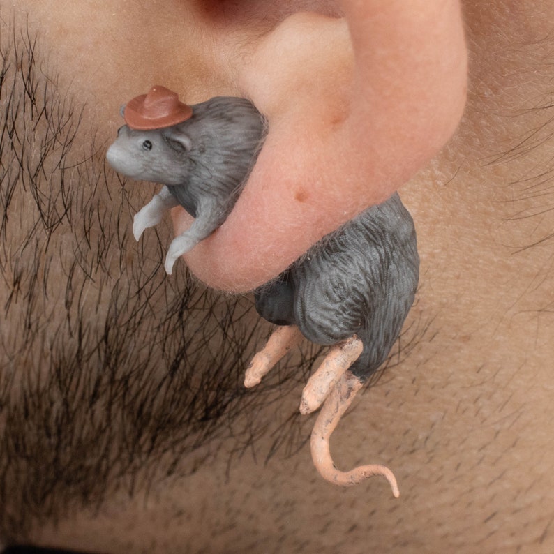 Rat Earrings Hand-Painted 3D Printed Quirky Funny Weird Gift image 5