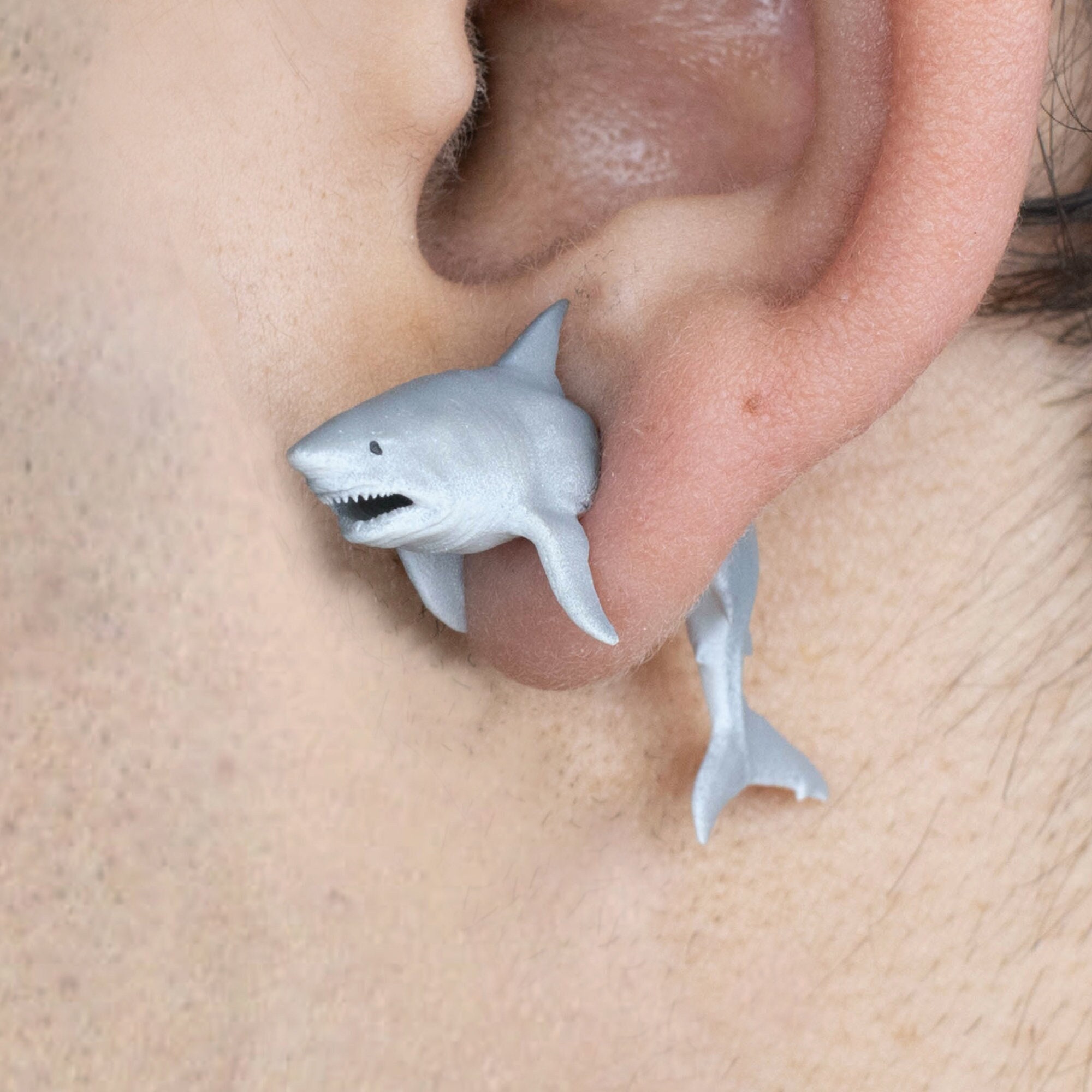 Great White Shark Earrings Hand painted 3D Printed Quirky Funny