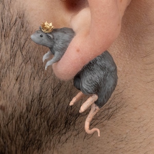 Rat Earrings Hand-Painted 3D Printed Quirky Funny Weird Gift image 8