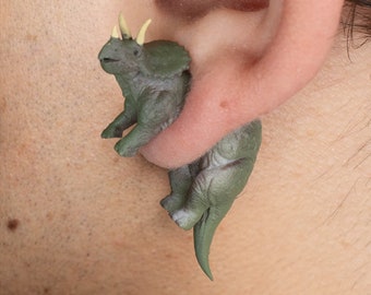 Hand Painted Triceratops Earrings - 3D Printed