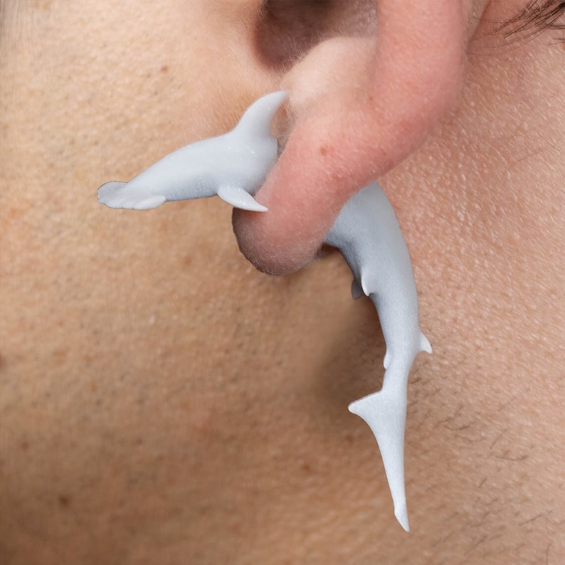 Hammerhead Shark Earrings Hand-Painted 3D Printed Quirky Funny Weird Gift image 1