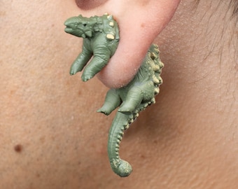 Ankylosaurus Earrings • Hand-Painted • 3D Printed • Quirky • Funny • Weird • Gift
