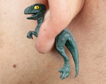 Velociraptor Earrings • Hand-Painted • 3D Printed • Quirky • Funny • Weird • Gift