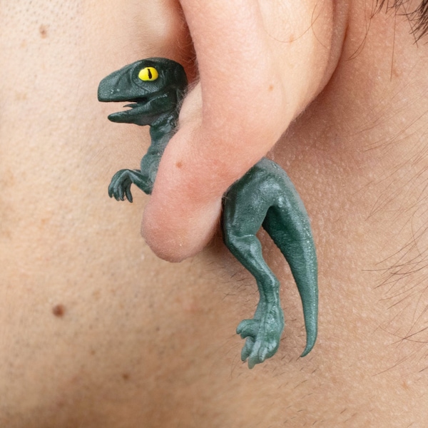 Hand-Painted Velociraptor Earrings | 3D Printed | Dinosaur Jewelry