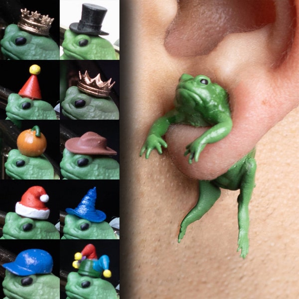 Hand-Painted Frog Toad Earrings | 3D Printed | Custom Hats