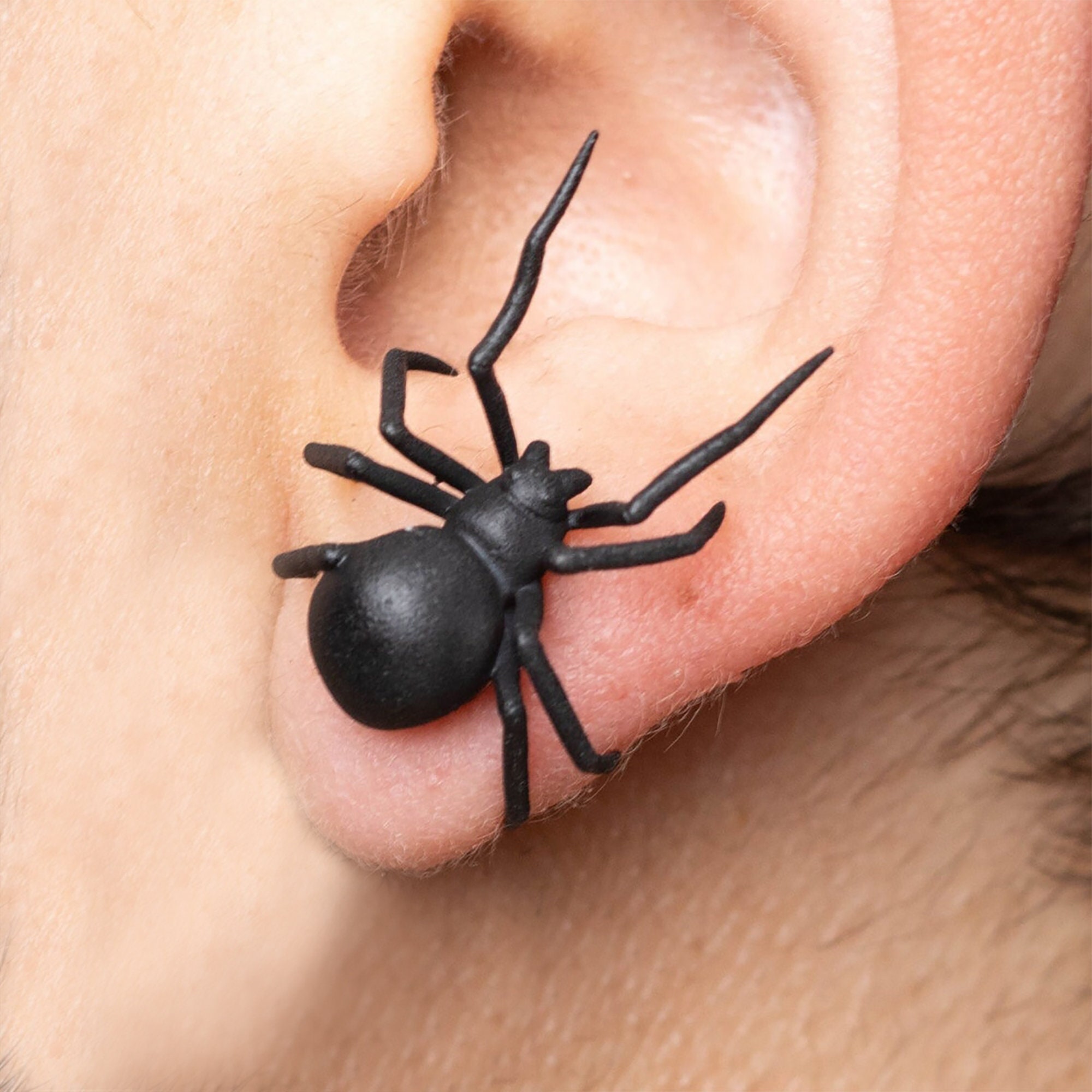 Black Widow Spider Earrings Hand-painted 3D Printed Quirky Funny