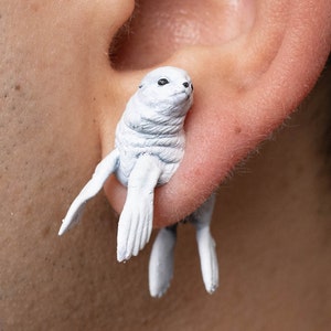 Pendientes de foca bebé pintados a mano - Impresión 3D