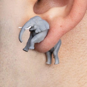 Elephant Earrings • Hand-Painted • 3D Printed • Quirky • Funny • Weird • Gift