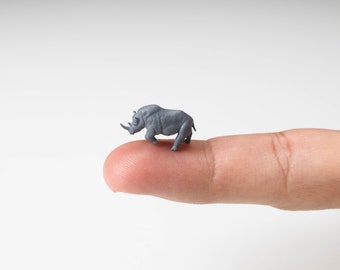 Hand-Painted Miniature Rhino(Rhinoceros) Mini/Micro Figurines for DIY, Jewelry, Dioramas, Resin, Book Nook.