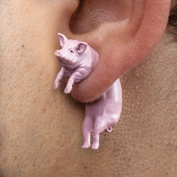 Boucles d'oreilles cochon • Peintes à la main • Imprimées en 3D • Insolites • Drôles • Bizarres • Cadeau