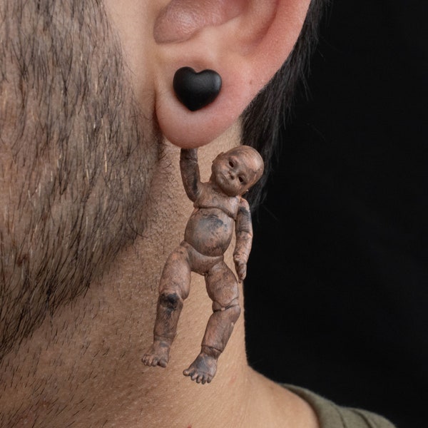 Gruselige Baby Puppen Ohrringe • Handbemalt • 3D gedruckt • Skurril • Lustig • Schräg • Geschenk