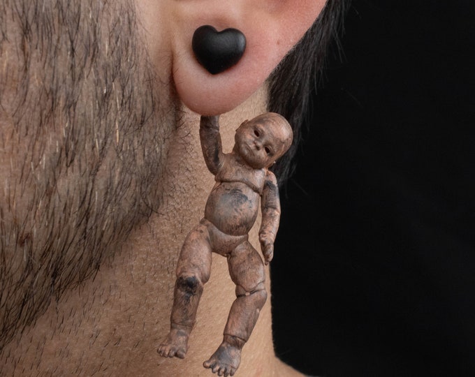Hand-Painted Creepy Baby Doll Earrings | 3D Printed | Horror Jewelry
