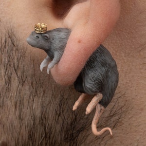 Rat Earrings Hand-Painted 3D Printed Quirky Funny Weird Gift image 6