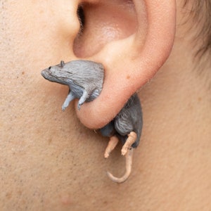 Rat Earrings Hand-Painted 3D Printed Quirky Funny Weird Gift image 2