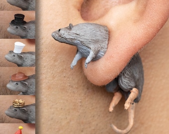 Rat Earrings • Hand-Painted • 3D Printed • Quirky • Funny • Weird • Gift