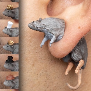Handgeschilderde rattenoorbellen oorbellen | 3D-geprint | Gepersonaliseerde hoeden